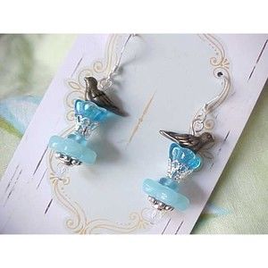 B2G1 Mothers Day Spring Flower Blue Bird Earrings Handmade Fairy Core Cottage